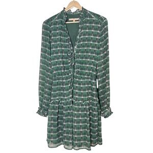 Hutch Plaid Ruffle Sheer Long Sleeve Mini Dress Size M Elastic Waist Lace Up